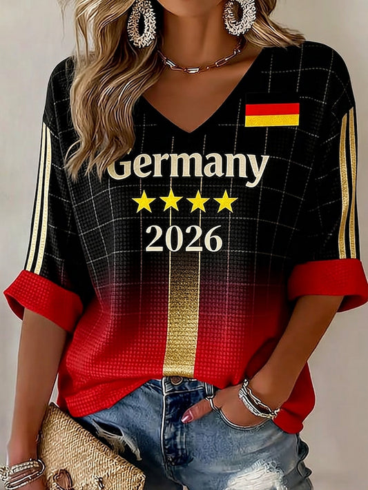 Damen-Fußballfan-Waffelpiqué-T-Shirt mit Deutschland-Print