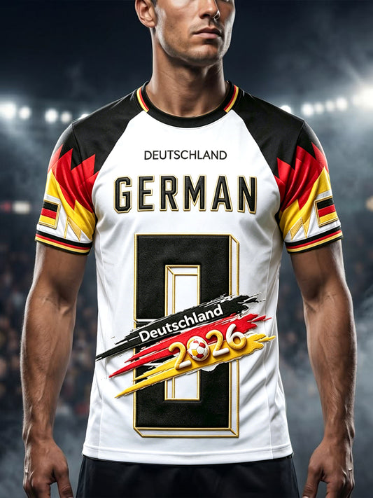 Herren Weiß 2026 Deutsch Fußball 3D-gedrucktes lässiges Kurzarm-T-Shirt