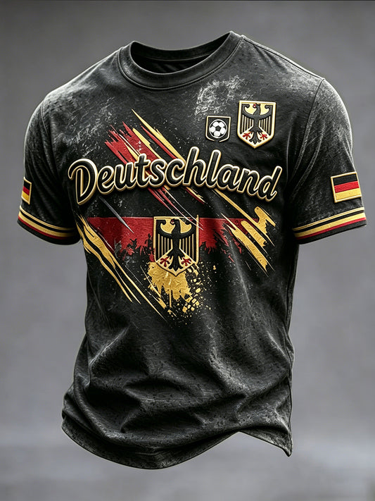 Herren-T-Shirt im Vintage-Stil, schwarz, lässig, mit deutscher Flaggen-Football-Print-Optik