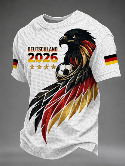 Herren-Waffelpiqué-T-Shirt mit deutschem Fußballfan-Print