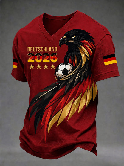 Herren-T-Shirt mit V-Ausschnitt und Fußballmotiv für deutsche Fans