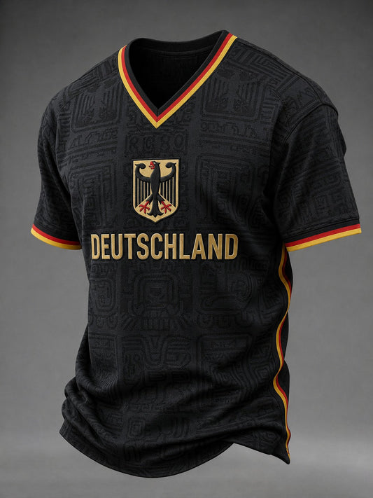 Herren-Fußball-T-Shirt aus Deutschland mit V-Ausschnitt und Aufdruck