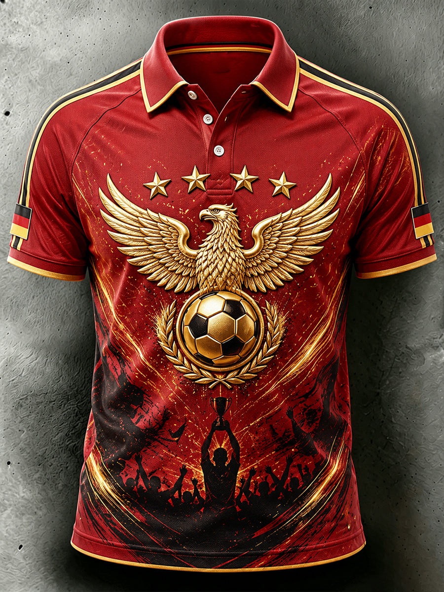 Herren-Fußball-Print-Poloshirt in Deutschland-Optik