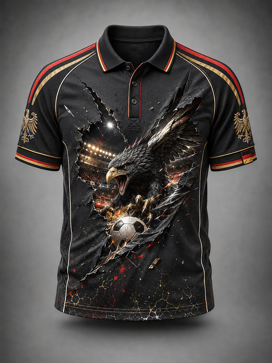 Herren-Fußball-Print-Poloshirt in Deutschland-Optik