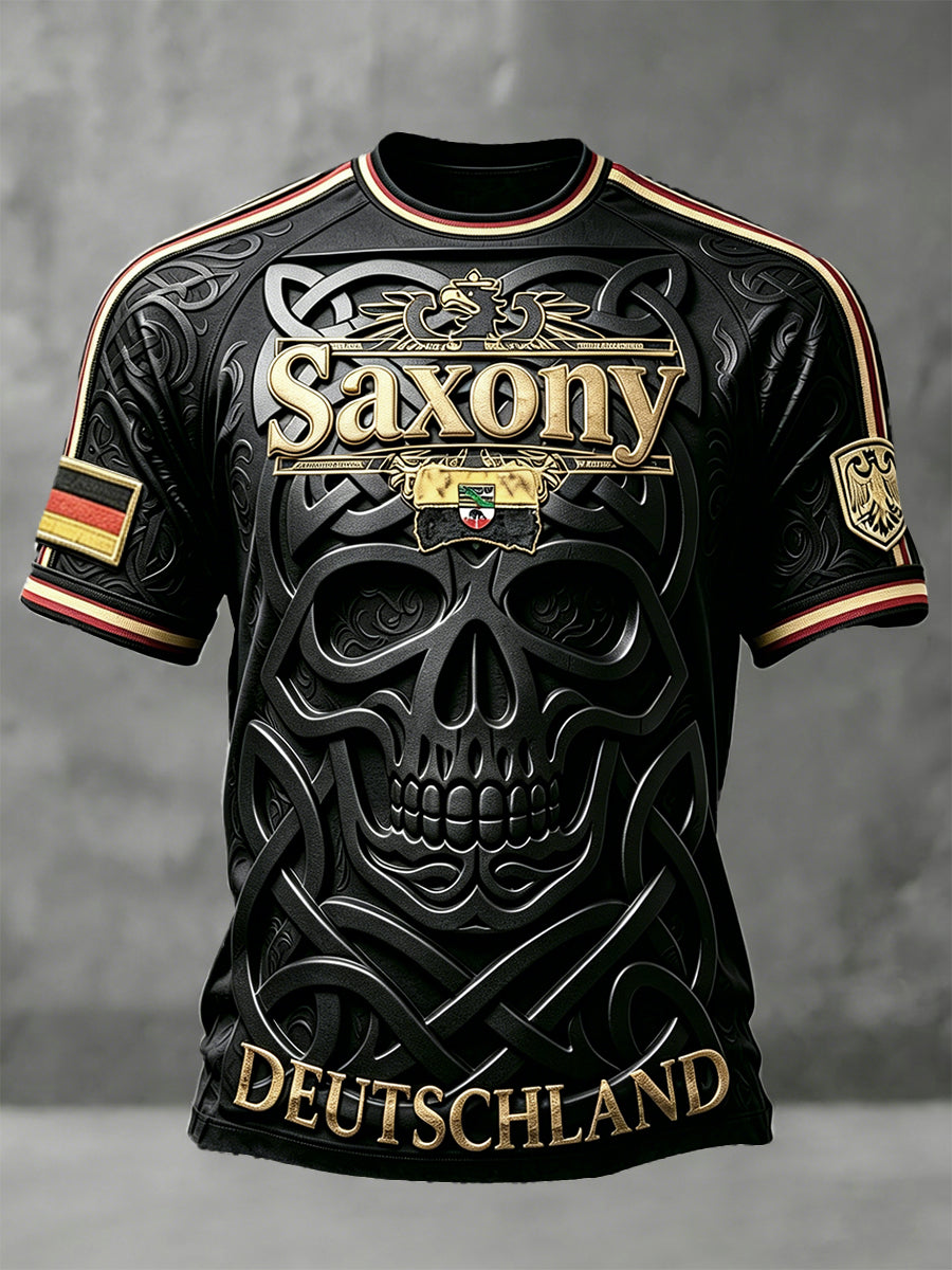 Männer deutscher Fußball Sachsen Schädel Print lässig Drop-Schulter T-Shirt