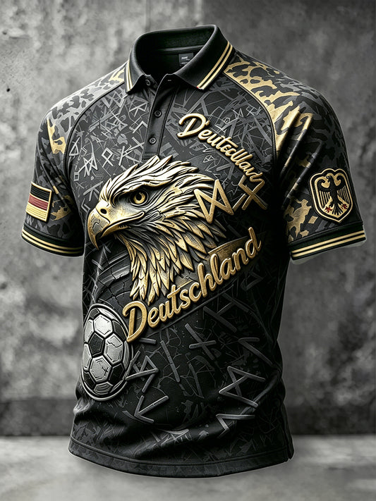 Männer Deutsch Fußball Adler Print Retro Casual Polo Shirt