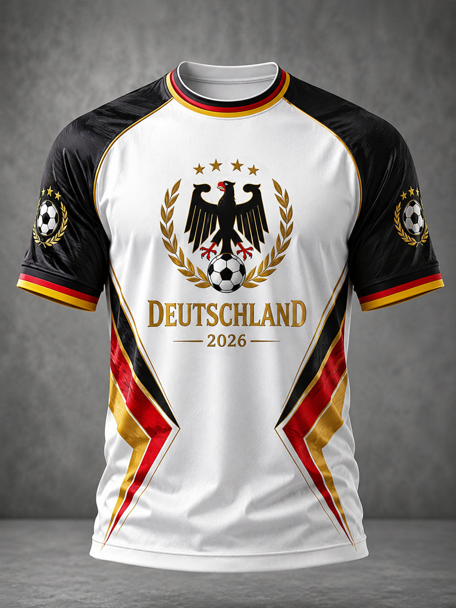 Herren-Deutschland-Fußballfan-Print-Lässiges Kurzarm-T-Shirt