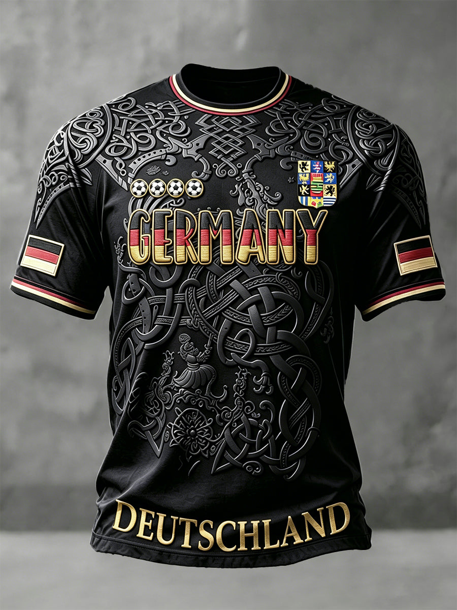 Herren Schwarz Deutsch Fußball Sachsen Print Casual Drop-Schulter T-Shirt