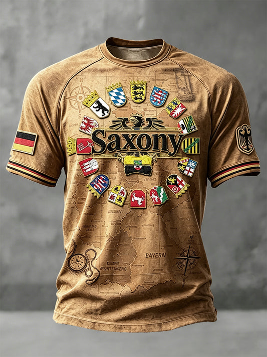Herren Retro Deutsch Fußball Sachsen Print Casual Drop-Schulter T-Shirt