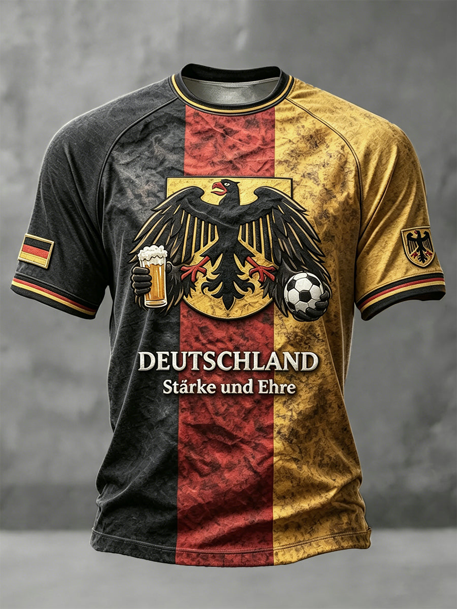 Herren deutscher Fußball Retro Print Casual Drop-Schulter-T-Shirt