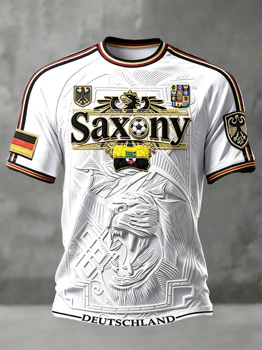 Herren Weiß Deutsch Fußball Sachsen 3D-Druck lässig Drop-Schulter T-Shirt