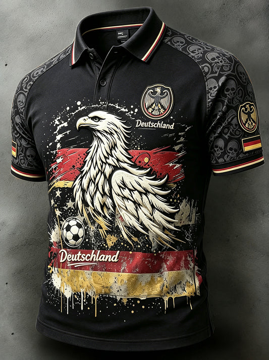 Männer Deutsch Fußball Adler Print Casual Polo Shirt