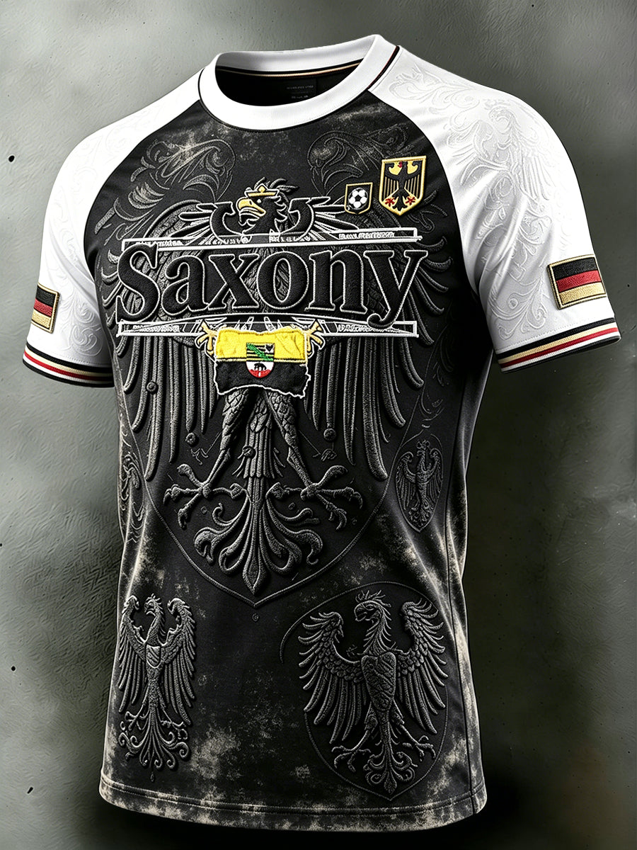 Herren Deutsch Fußball Sachsen Patchwork Print Casual Drop-Schulter T-Shirt