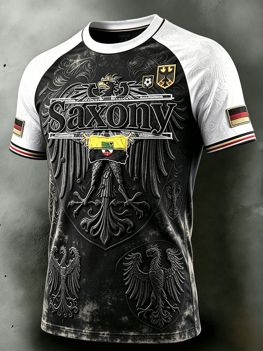 Herren Deutsch Fußball Sachsen Patchwork Print Casual Drop-Schulter T-Shirt
