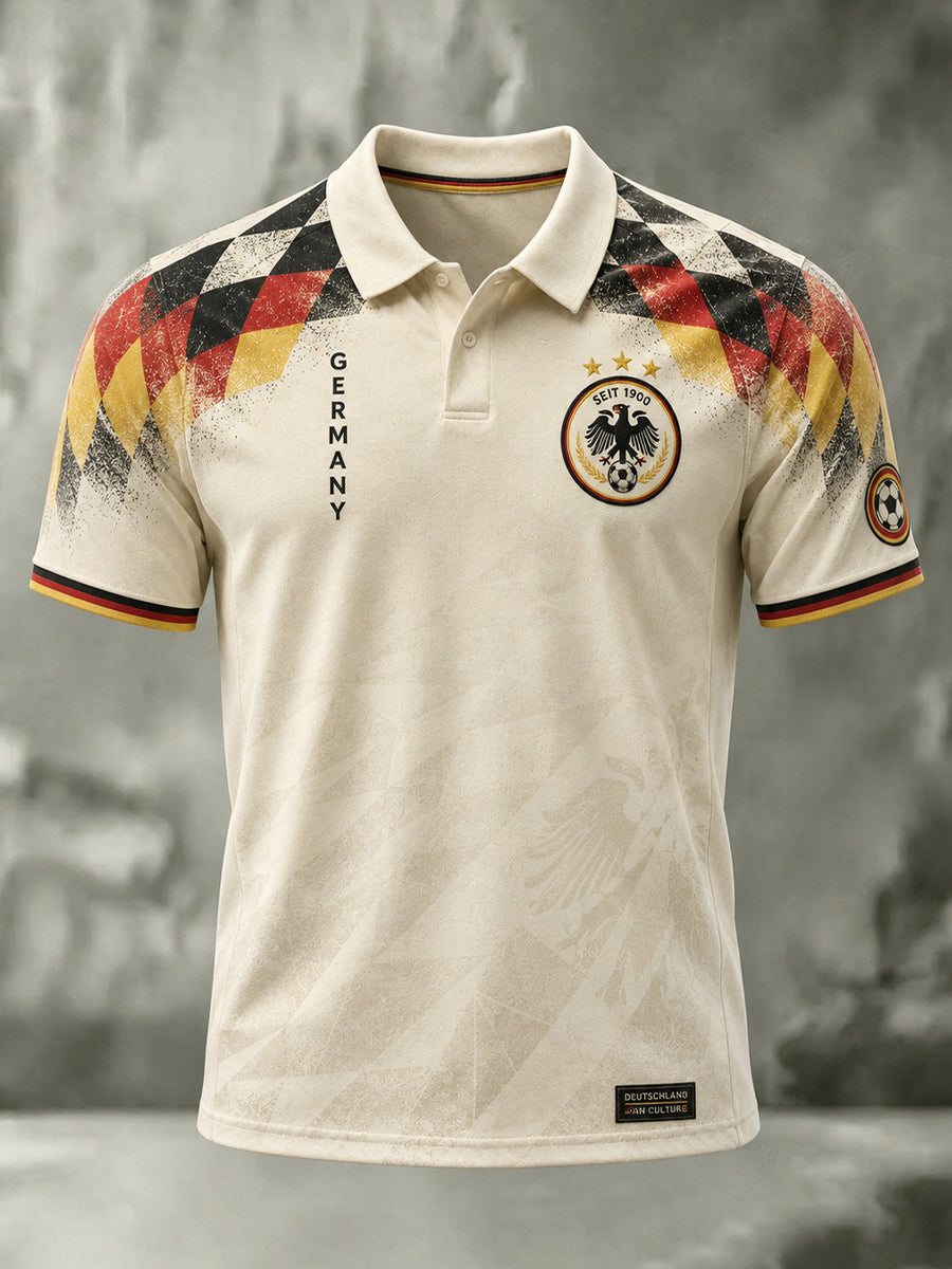Herren-Fußballkunstdruck-Poloshirt in Deutschland-Optik