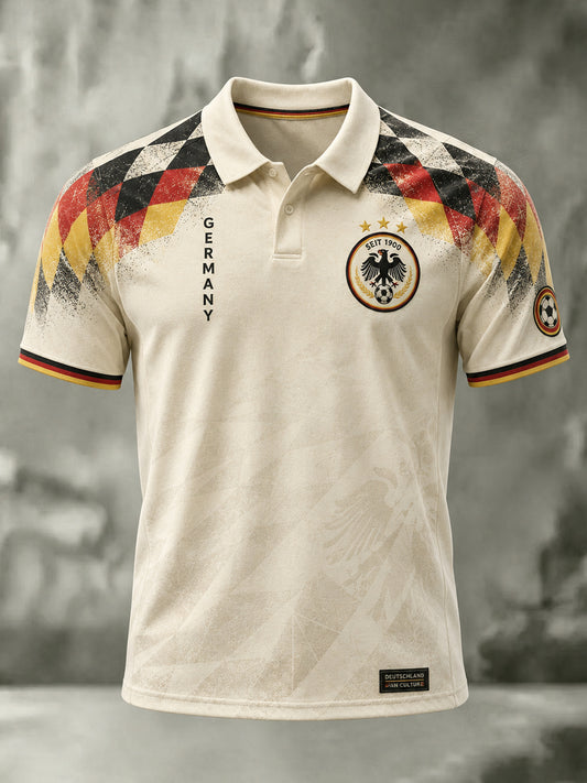 Herren-Fußballkunstdruck-Poloshirt in Deutschland-Optik