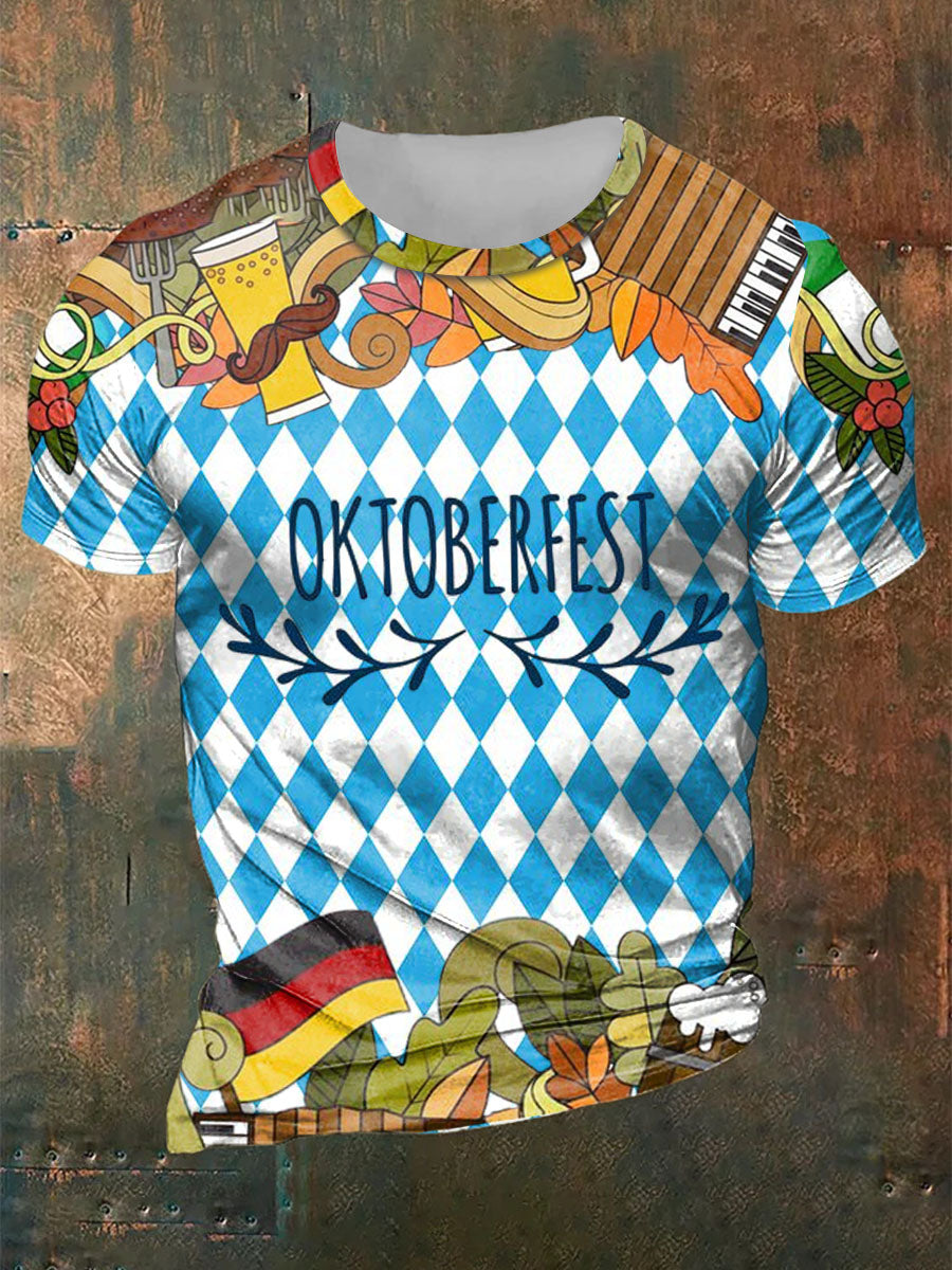 Herren Bier Fest Bayerisches Blau Kariertes Print Shirt