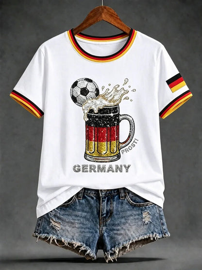 Damen-Artprint-T-Shirt mit kurzen Ärmeln, Deutschland-Design