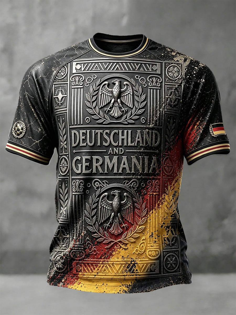 Herren-Vintage-Sweatshirt in Schwarz mit deutscher Flagge, Adler- und Fußballmotiv, lässiger Stil