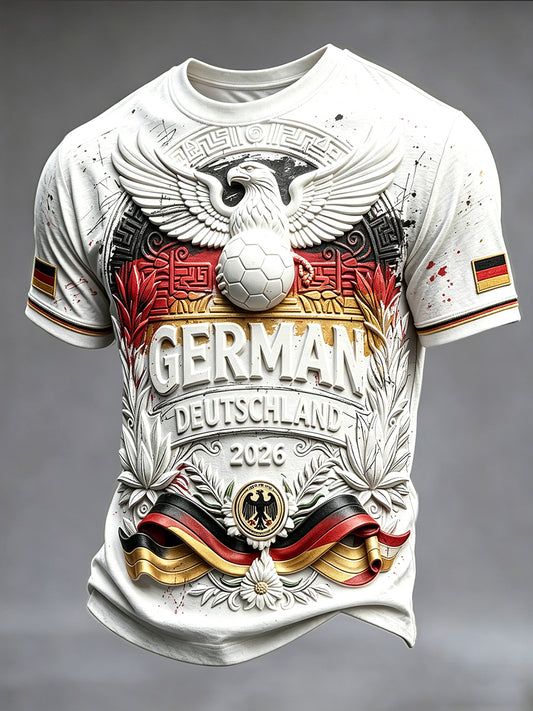Herren-weißes, lässiges T-Shirt mit 3D-Druck des deutschen Fußballadlers