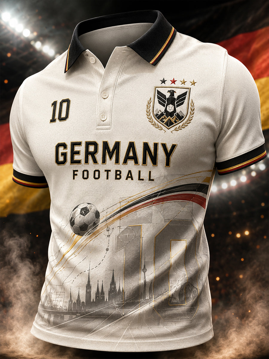 Herren-Poloshirt mit kurzen Ärmeln und Adler- sowie Fußball-Print