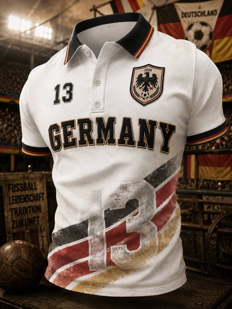 Herren-Poloshirt mit kurzen Ärmeln und Adler- sowie Fußball-Print