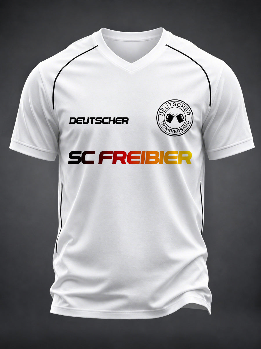Men's Fun Football And Beer Print V-neck T-shirt