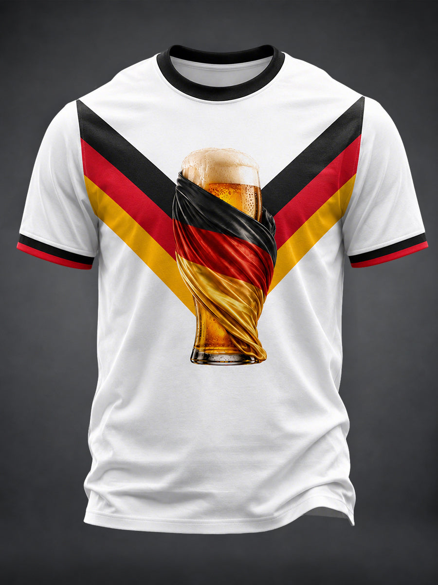 Men's Fun Football And Beer Print T-Shirt
