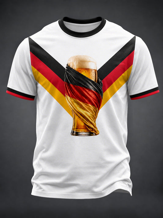 Men's Fun Football And Beer Print T-Shirt