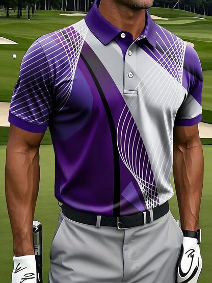 Herren Retro Art Line Ripple Print Casual Business Polo Shirt