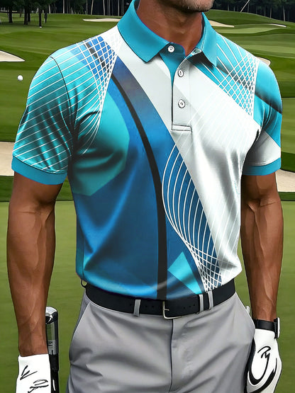 Herren Retro Art Line Ripple Print Casual Business Polo Shirt