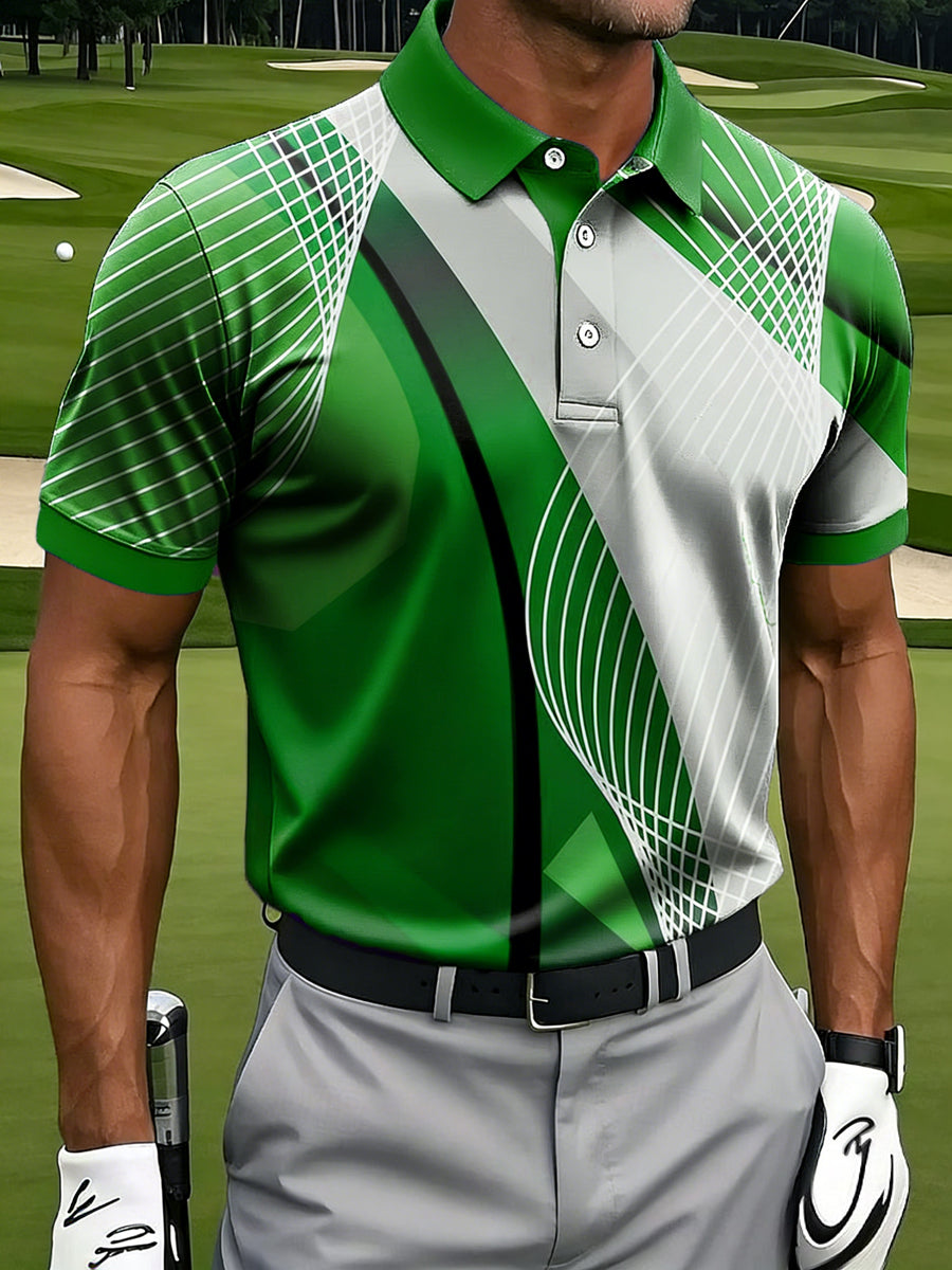 Herren Retro Art Line Ripple Print Casual Business Polo Shirt