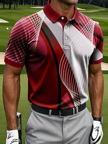 Herren Retro Art Line Ripple Print Casual Business Polo Shirt