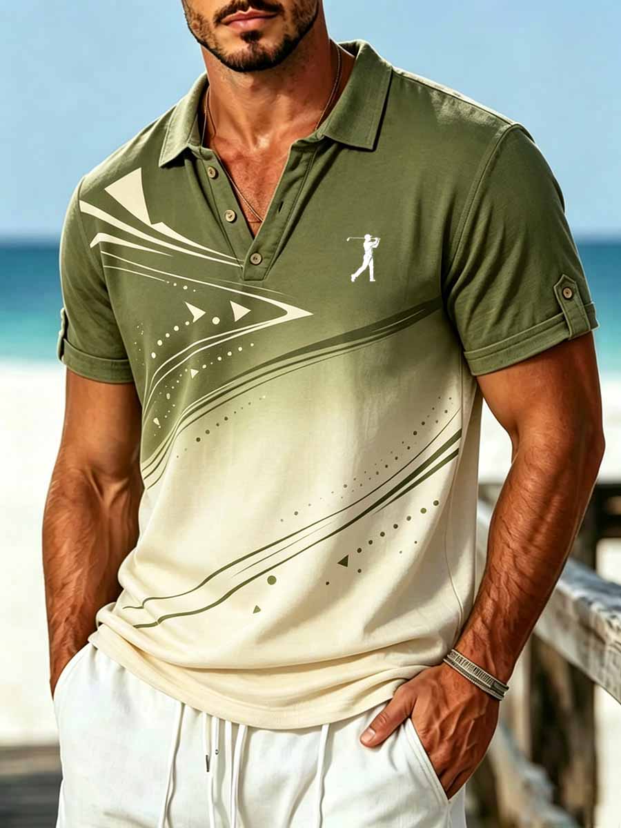 Herrenmode Urlaubsstil gemustertes Freizeit-Poloshirt