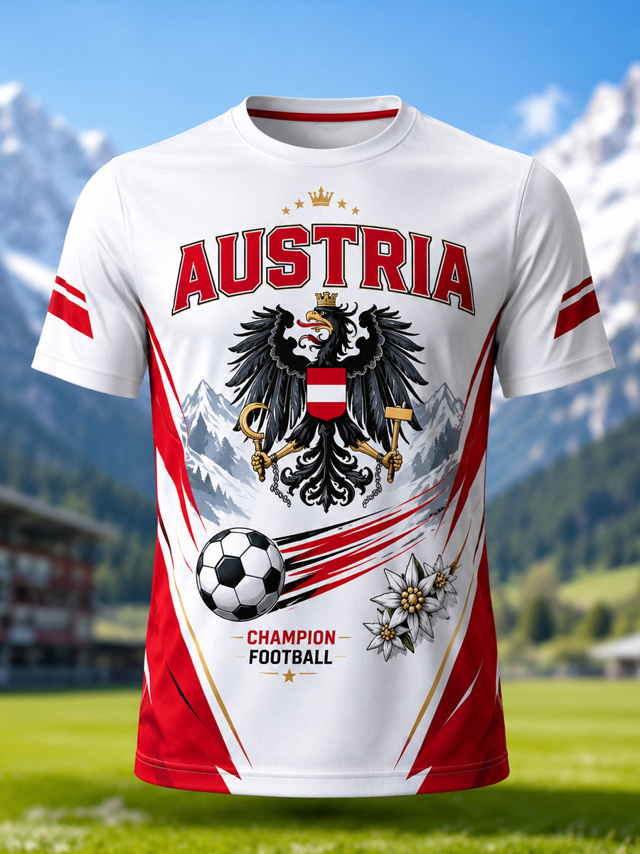 Herren-T-Shirt mit Kunstdruck zum Anfeuern bei österreichischen Fußballspielen