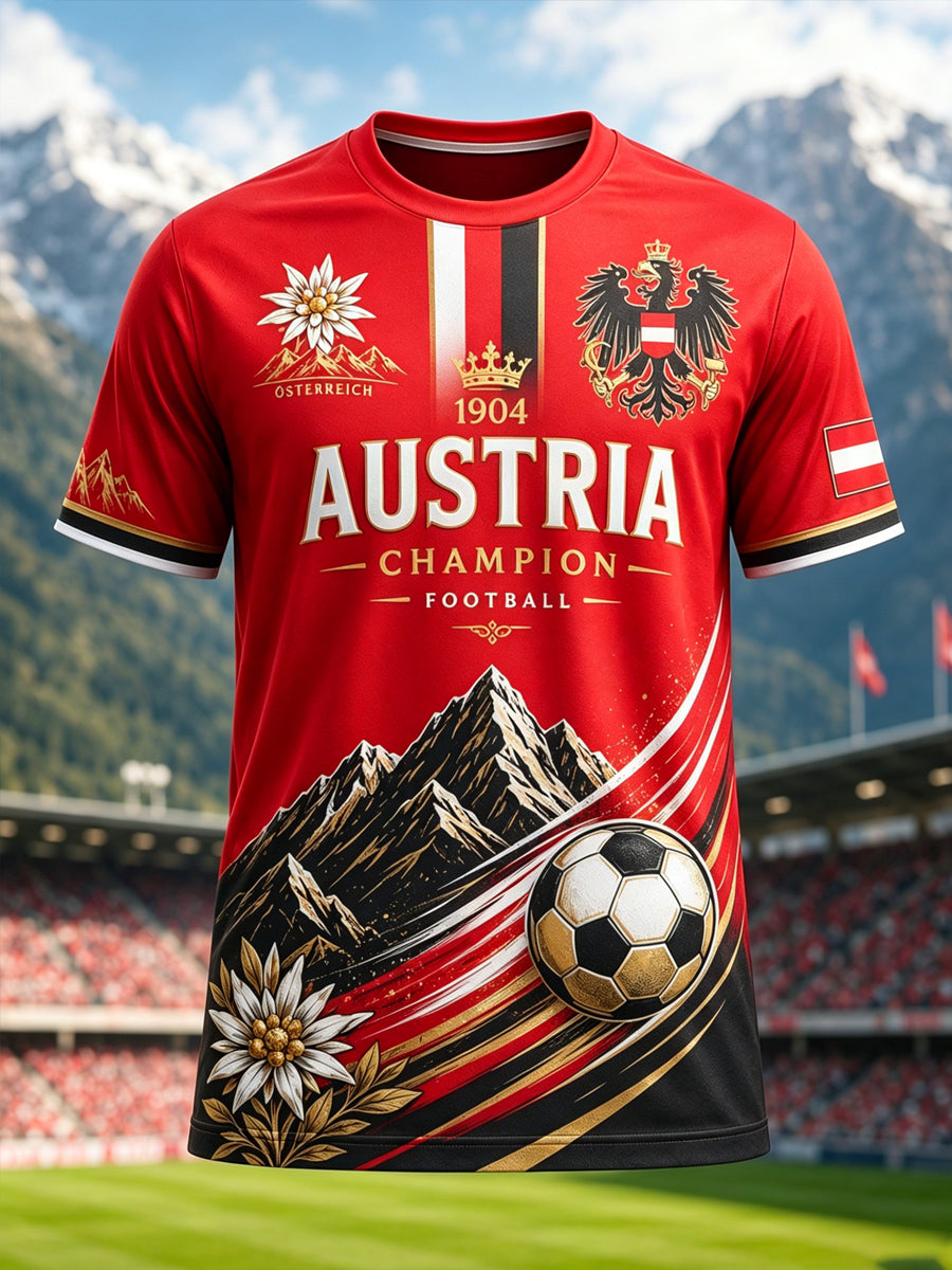Herren-T-Shirt mit Kunstdruck zum Anfeuern bei österreichischen Fußballspielen