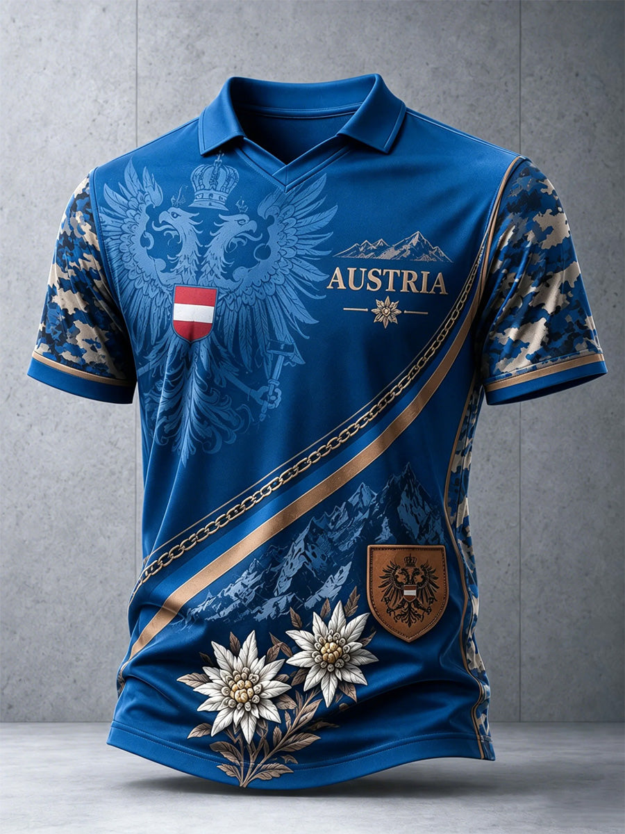 Herren Österreichi scher Edelweiss Flag Print Casual Polo