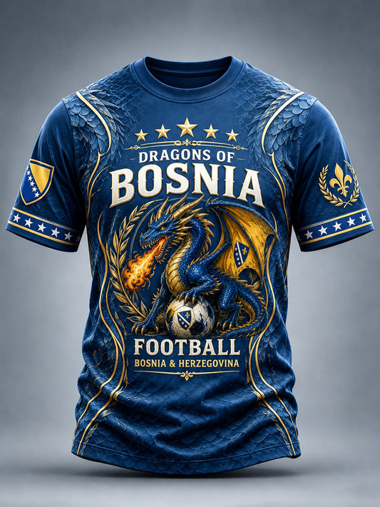 Herren-T-Shirt mit Kunstdruck zum Anfeuern bei bosnischen Fußballspielen