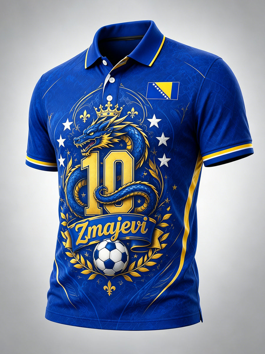 Herren-Poloshirt mit Kunstdruck zum Anfeuern bei bosnischen Fußballspielen