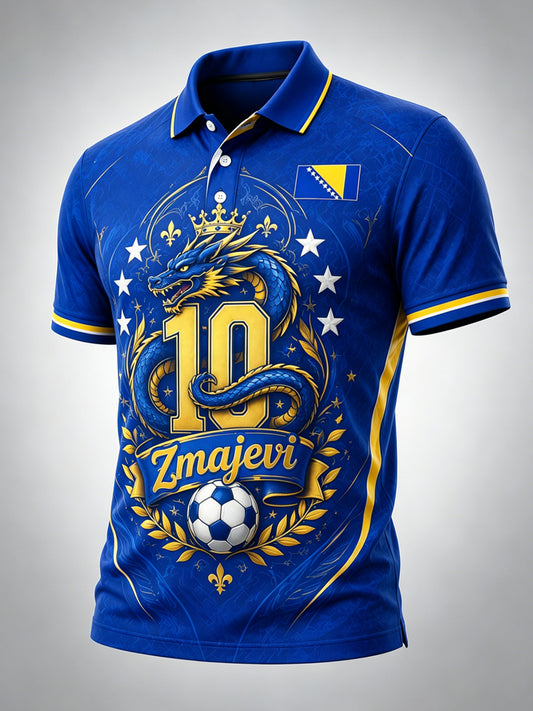 Herren-Poloshirt mit Kunstdruck zum Anfeuern bei bosnischen Fußballspielen