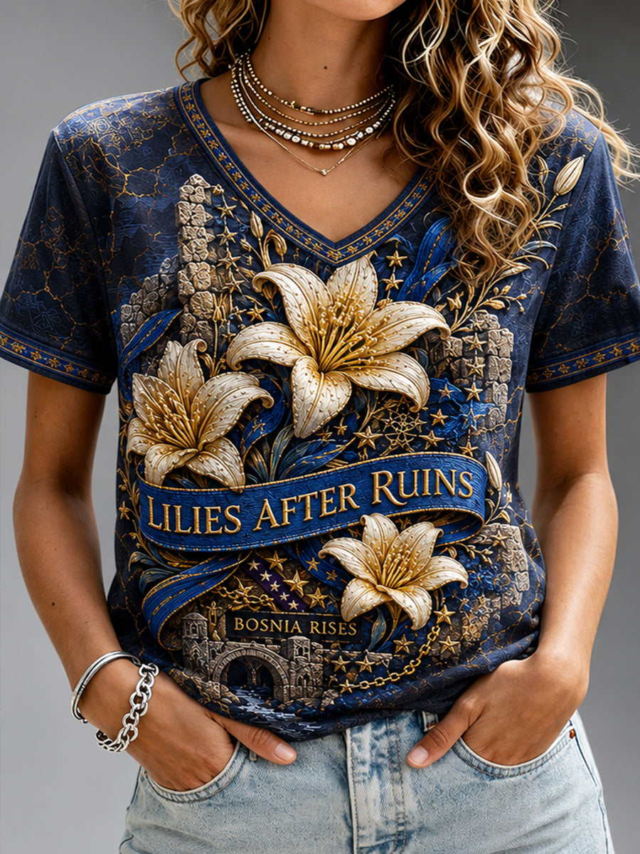 Damen-T-Shirt mit Bosnien-Fußballmotiv und aufgedruckter Kunst