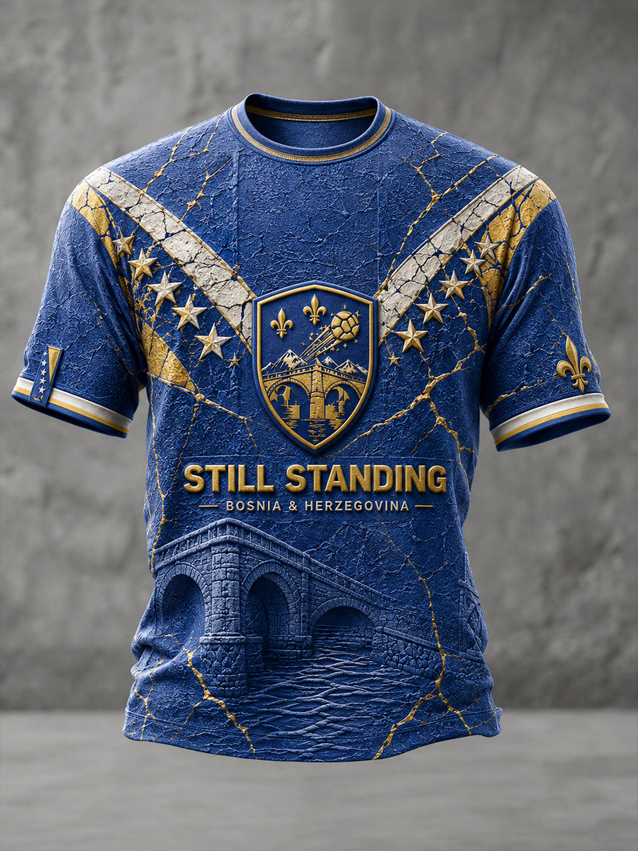 Herren-T-Shirt mit Bosnien-Fußballmotiv und aufgedruckter Kunst