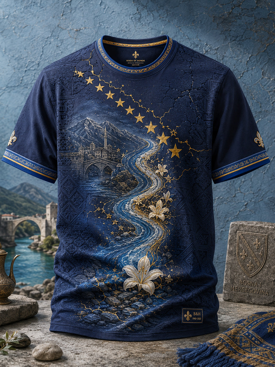 Herren-T-Shirt mit Bosnien-Fußballmotiv und aufgedruckter Kunst