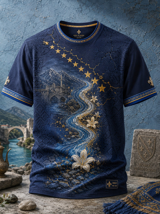 Herren-T-Shirt mit Bosnien-Fußballmotiv und aufgedruckter Kunst