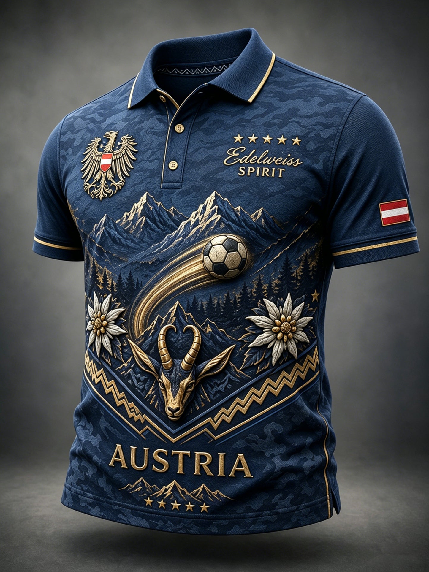Herren-Poloshirt mit Kunstdruck zum Anfeuern bei österreichischen Fußballspielen