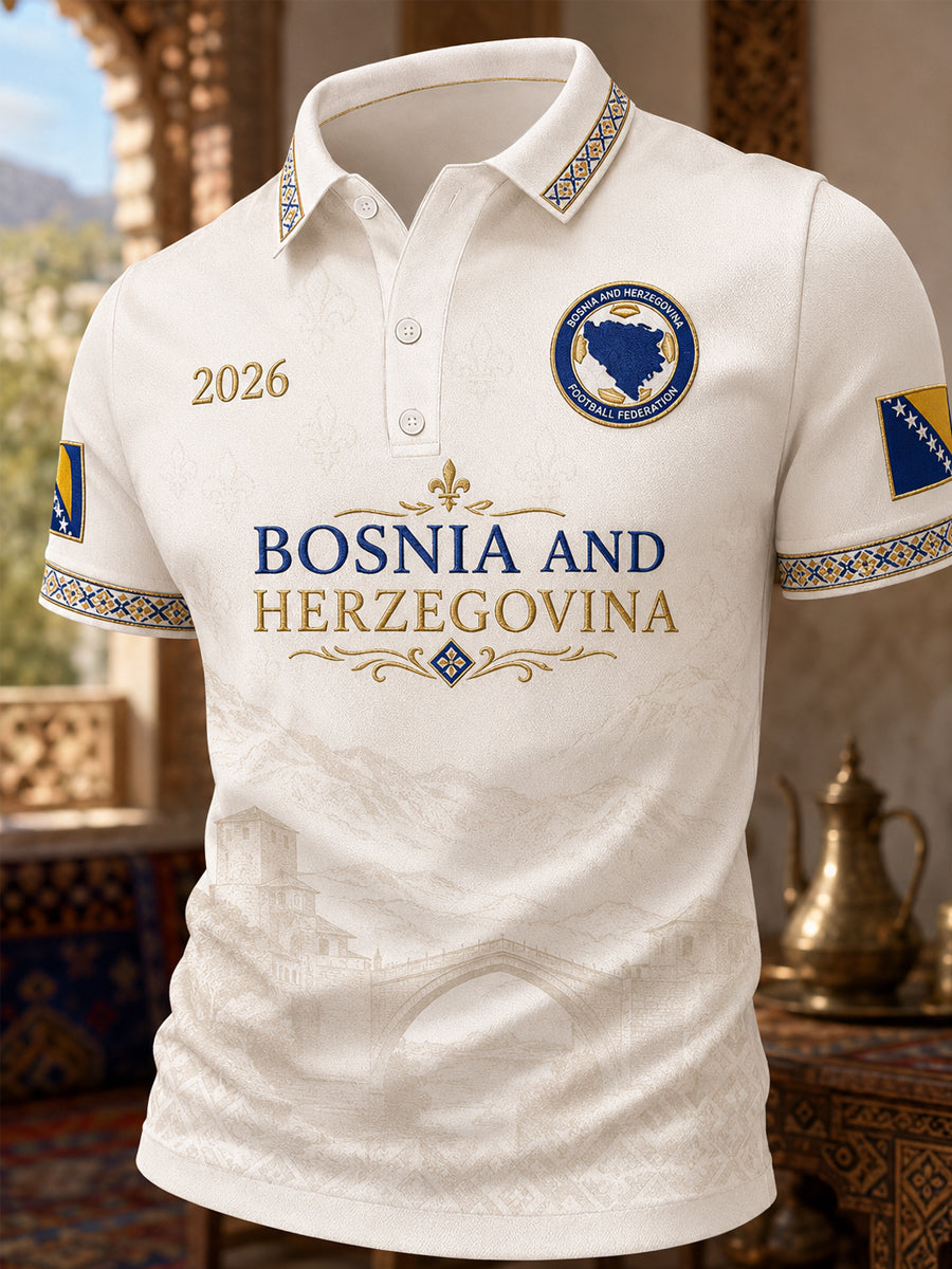 Herren-Polo mit Bosnien-und-Herzegowina-Print, lässig