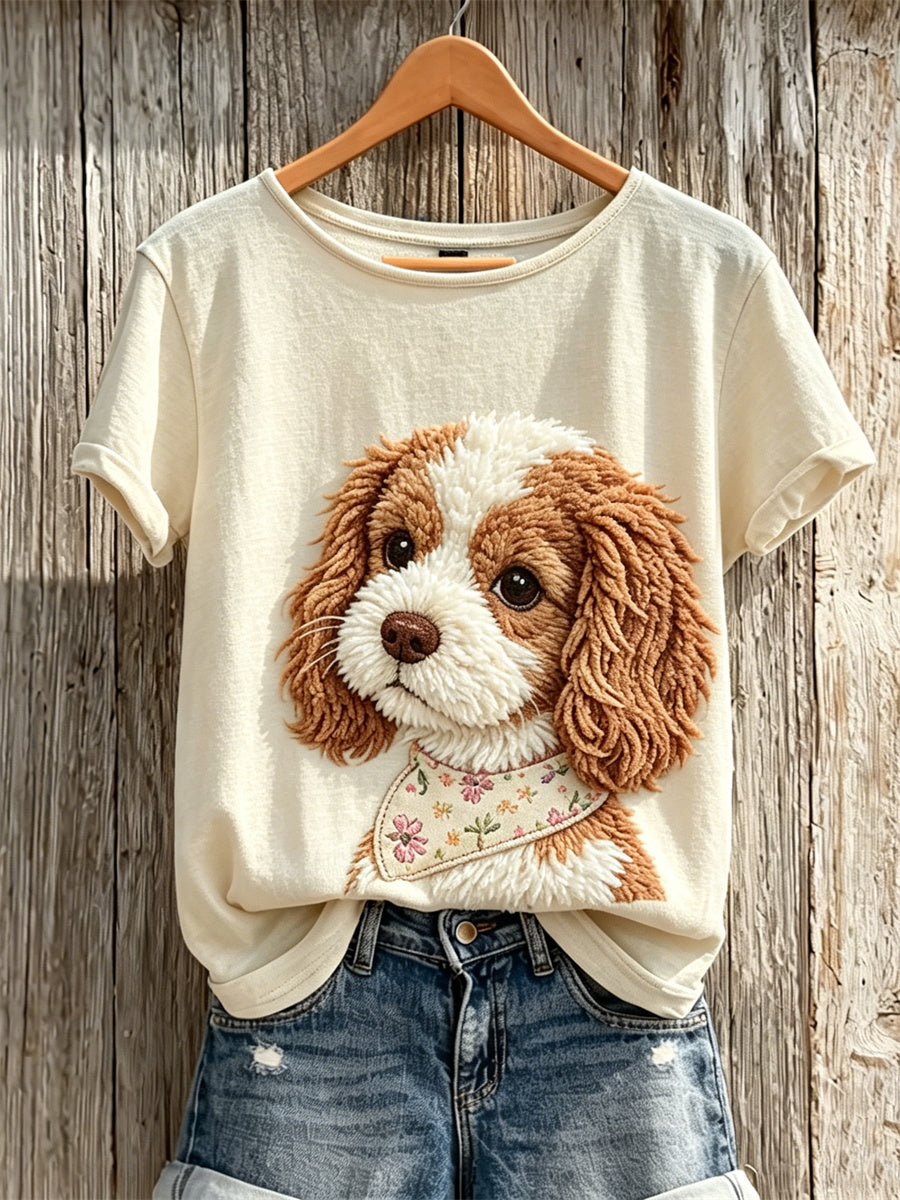 Damen Fuzzy Cavalier King Charles Spaniel Kurzarm T-Shirt mit Hunde druck