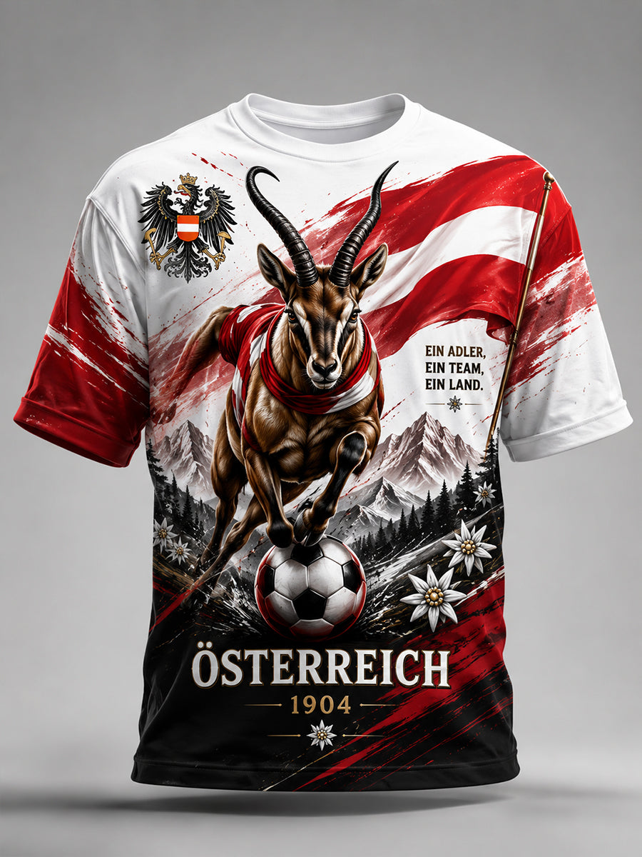 Herren-T-Shirt mit Kunstdruck zum Anfeuern bei österreichischen Fußballspielen