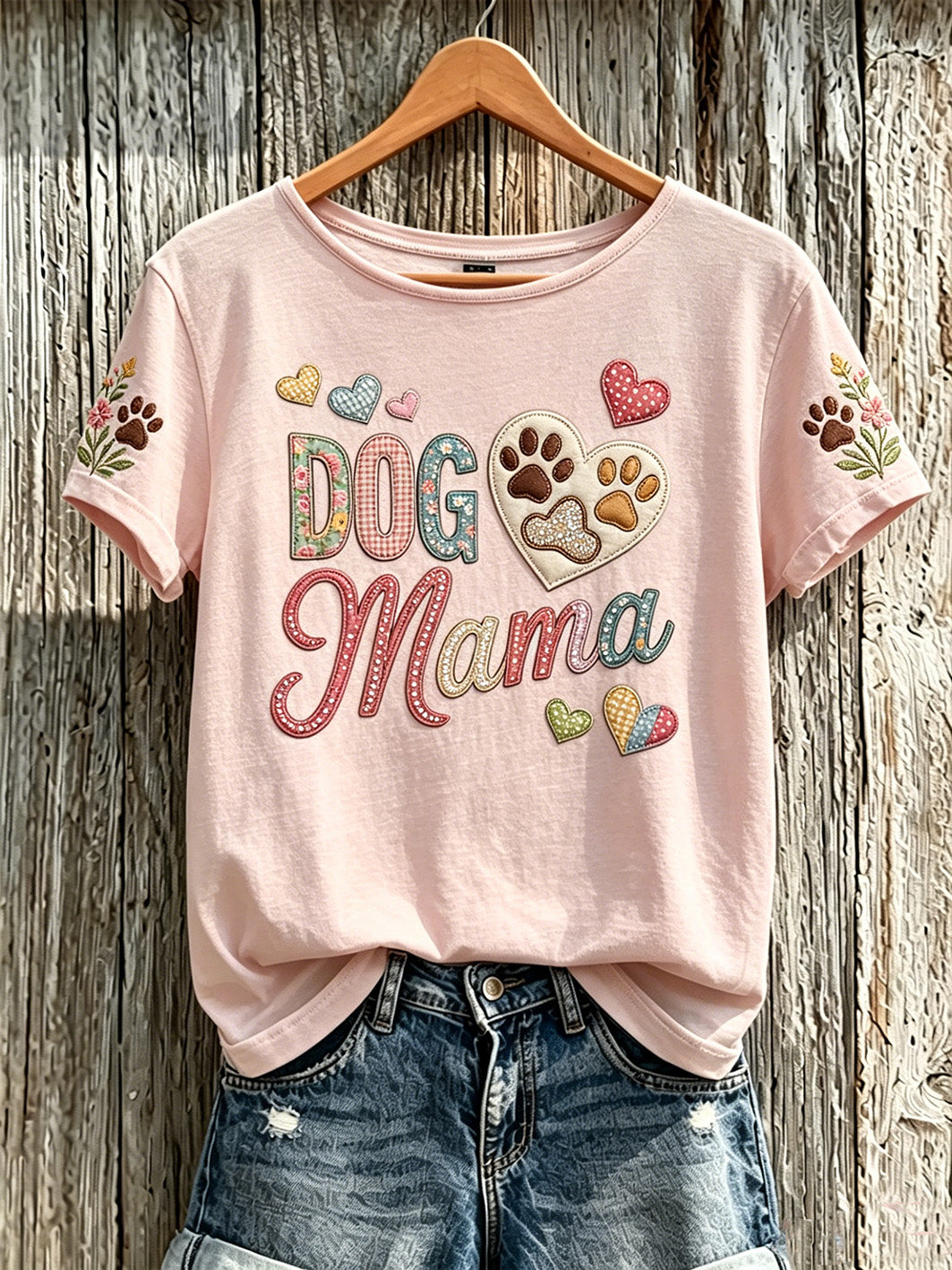 Damen-T-Shirt mit niedlichem Hunde-Muster und kurzen Ärmeln