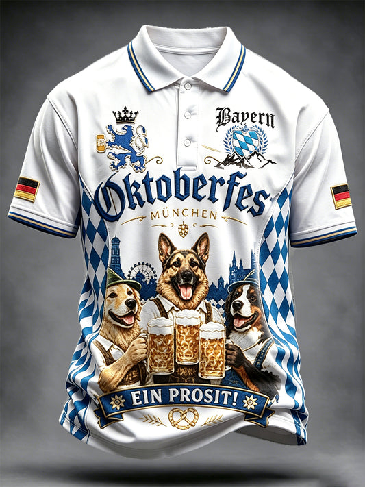 Bayerisches Bierhund-Print Patchwork-lässiges Polos hirt für Männer